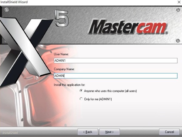 điền thông tin mastercam x5 pc